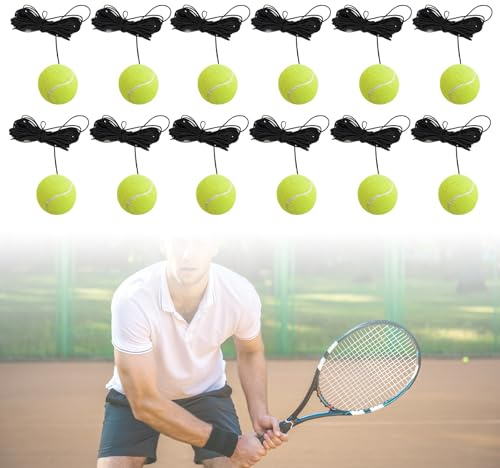 WIYETY 12 pelotas de tenis con cuerda: pelota de tenis para principiantes, ejercicio individual pelota de tenis con cuerda elástica de goma, pelotas de tenis de ocio para entrenamiento, enseñanza de