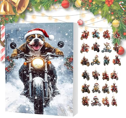 Calendario dell'Avvento natalizio 2025, 24 giorni, decorazione 2D in acrilico, per amanti dei cani, con ciondolo a forma di motocicletta e cavallo, per albero, finestra, parete, porta, auto