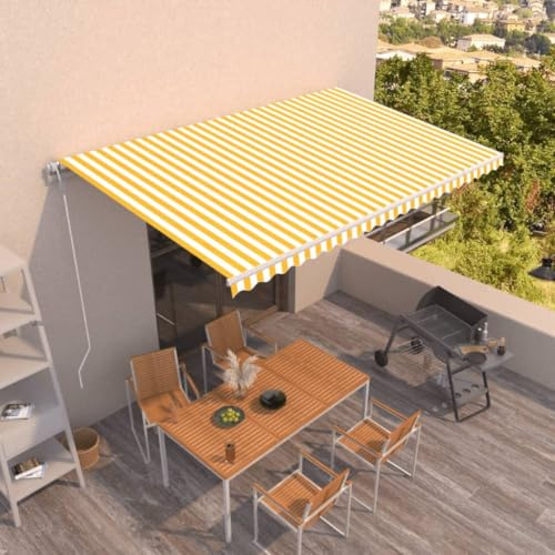 Brise-vue de jardin, store vertical, rétractable, automatique, 500 x 350 cm, jaune et blanc, pour jardin et balcon