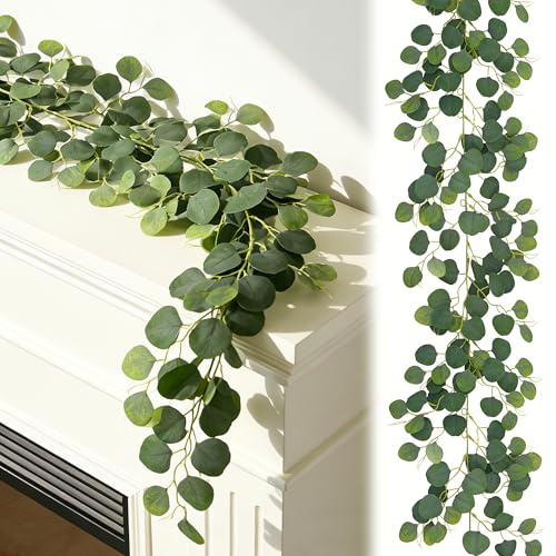 YMIFEEY 2m Künstliche Eukalyptus Girlande Deko, Eukalyptusblätter Grüne Garland Hängepflanze Eucalyptus Ranken Blumengirlande Aesthetic Deko für Zimmer Tisch Hochzeitsdeko Gartenparty (Grün*1)