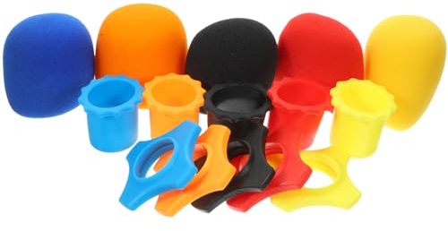 Toyvian 15 Piezas Accesorios de Micrófono Paravientos de Espuma, Anillos Antivibración y Cubiertas Inferiores, Surtido de Colores, Protección Antideslizante para Karaoke, Color Aleatorio
