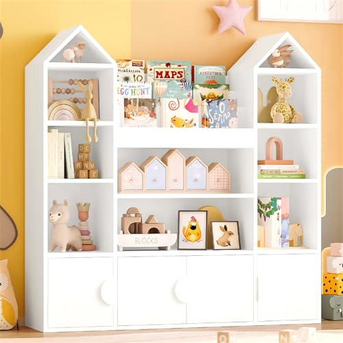 IRONCK Kinderregal, Bücherregal Kinder mit 4 Türen, 10 offene Regalböden