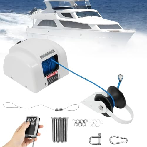 RSPPPJQ Kit Salpa Ancora for Acqua salata Marina,verricello Elettrico da 45 libbre con Telecomando e Corda for Ancora Pre-avvolta da 100 Piedi for motoscafi,Ancore Wench