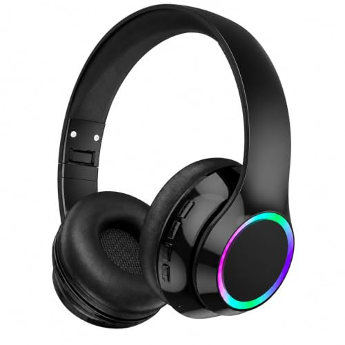 CYSRALFC Cuffie Bluetooth, cuffie wireless over-ear, luce RGB, pieghevoli, leggere, con microfono, cuffie wireless per cellulare, musica, giochi, scuola, ufficio domestico