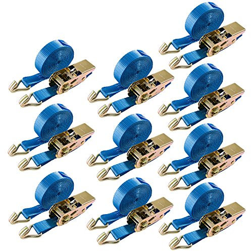 Arebos Spanngurte mit Ratsche zweiteilig mit Haken | 10 Stück 800kg 6m | Ratschengurte | Zurrgurte | 25mm | 800 daN 0,8t | EN 12195-2 | GS geprüft