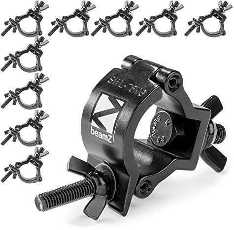 10x BeamZ BC38B-75 Swivel Coupler Slimline Half O-Clamp Kit, Heavy-Duty Aluminium DJ Stage Lighting Truss Clamps, 75kg Load, Black, Fits 37-40mm Pipes, Ideal for Events & Rigging Setups