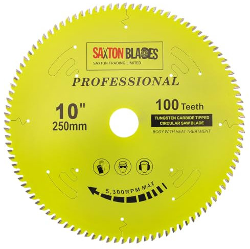 Saxton TCT250100TPRO Kreissägeblatt der Professional-Serie, 250 mm 100 T x 30 mm Bohrung, 16, 20, 25 mm und 25,4 mm Reduzierringe, kompatibel mit Bosch Makita Dewalt