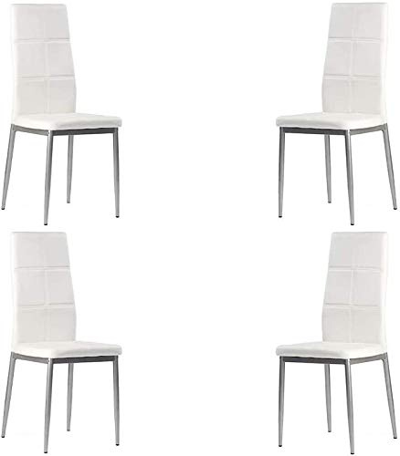 MOMMA HOME - Esszimmerstühle 4er Set - Modell Lara - Farbe Weiß - Maße 42 x 47 x 97,5 cm - Polsterung aus Kunstleder - Ergonomische und Gepolsterte Rückenlehne - Grau Lackierte Metallstruktur