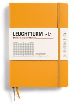 LEUCHTTURM1917 363389 Notizbuch Medium (A5), Hardcover, 251 nummerierte Seiten, Rising Sun, kariert | 251 nummerierte Seiten, Inhaltsverzeichnis, säurefrei, Falttasche, 2 Lesezeichen