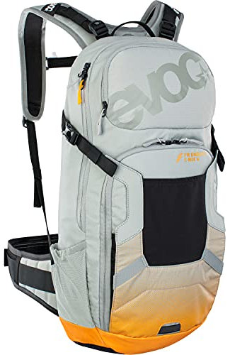 EVOC FR ENDURO E-RIDE 16 E-Bike-Rucksack, Fahrradrucksack (gepolstertes Fach für Ersatz-Akku, GURTFIXIERUNGS-SYSTEM, KONTROLL DISPLAY FACH, LITESHIELD BACK PROTECTOR), Steingrau/Hellorange