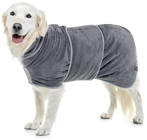 Lucky Paws® Hundebademantel – doppellagiger, Ultra-absorbierender & luxuriös weicher Bademantel Hund – Hunde in Minuten trocknen – Hundehandtuch & Hunde Bademantel in 1 (XS, Grau)