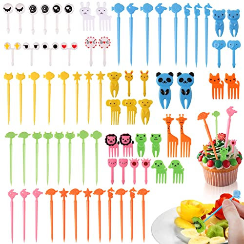 76 Stücke Assorted Cartoon Tier Obst Gabel, Wiederverwendbare Zahnstocher Dekoration Frucht Gabel Dekoration Food Picks für Desserts Obst Gebäck Party, Zufällige Farbe
