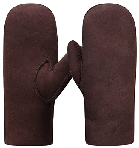 Harssidanzar Damen Fäustlinge Handschuhe,Winter Warme echte Wildleder Lammfell Shearling Fäustlinge Lederhandschuhe KL026EU,Braun,Größe XL