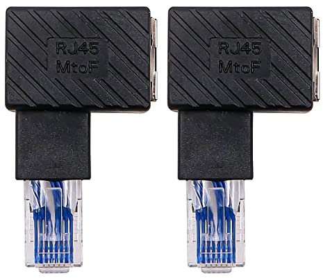 CENPEK 2 STÜCKE 90 Grad RJ45 Stecker auf RJ45 Buchse Adapter Winkelstecker Kompatibel mit Cat5e Cat6 Standards RJ45 Kabel (Rechtwinklig)