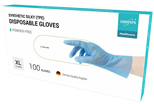 EUROPAPA® 100, 200, 300, 450 Stk Vorteilspack TPE transparenz und blau Einweghandschuhe in Box Einmalhandschuhe latexfrei Gummihandschuhe puderfrei Handschuhe in Gr. S,M,L,XL (Blau-100, XL)