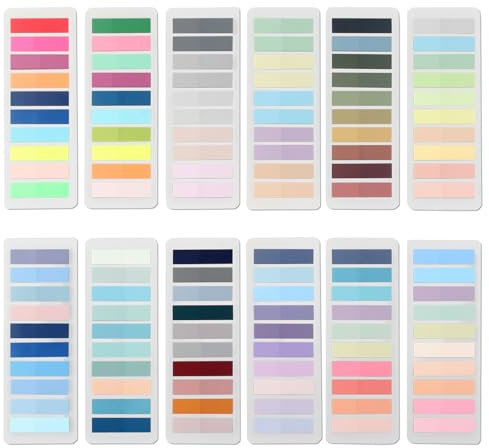 Newplenty 2400 Stück Haftnotizen,12 Stile Transparent Haftstreifen Sticky Notes, Bunt Notizzettel,Klebezettel Klein,Wasserdicht Page Marker,Aesthetic Haftmarker Book Tabs für Büro Schule (2400)