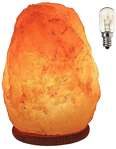 Lampara De Sal Del Himalaya C/ Base De Madera, (1,5 a 2 KG) 100% Natural. Lampara Echa A Mano Artesanalmente. Lista Para Usar Con Su Lampara, Interruptor Y Cable. (Enchufe EU). Piedra De 5 Tamaños