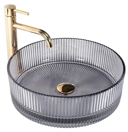 Rea Lavabo da Appoggio Ingrid Grey Lavabo Bagno 400 x 400 x 130 mm Vetro (trasparente)