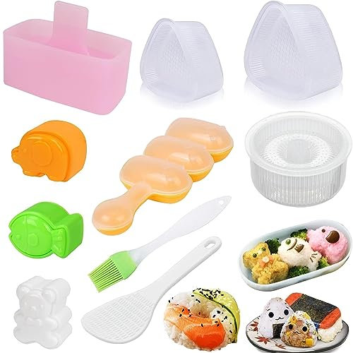 10 Pcs Onigiri Mold Set, Rice Mold Musubi Maker Mold Kit, Non Stick Musubi Maker Press Rice Ball Mold Shaker Donut Shaper Sushi Maker Tool for Kids Bento Lunch and Home DIY