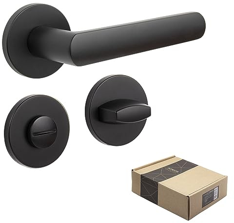 APECS Maniglie per interni Maniglia per porta interna Nero Opaco Maniglia moderna per porta anteriore e interna con rosette rotonde Set di maniglie con materiale di montaggio Accessori per porta