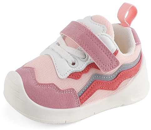 LACOFIA Scarpine Primi Passi Bimba Scarpe Neonata con Suola Gomma Antiscivolo Sneakers Bambina Rosa 18 EU(Etichetta 16)