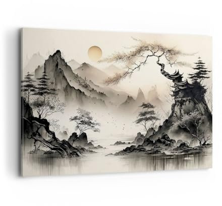 Wandbilder Dekoration Wohnzimmer Asien Japan Sicht Bilder auf Leinwand 120x80cm Leinwandbild Schlafzimmer Küche Deko Wand Kunstdruck Art Groß XXL Wanddeko Bild Wall Decor Canvas AA120x80-5777
