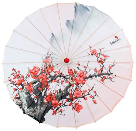 CAGFINY Parapluie chinois en papier huilé fait à la main en tissu de soie pour intérieur ou extérieur, 17, Diameter 27.55 inches