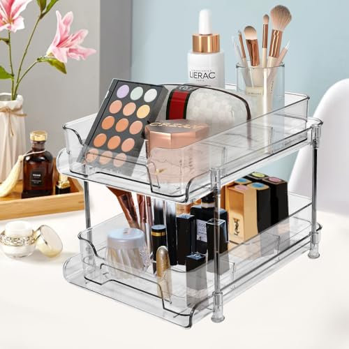 ADERTOS Organizador de cocina de almacenamiento debajo del fregadero, almacenamiento extraíble de 2 niveles, estante de organización de cajón deslizante, cesta multiusos para encimera de baño, cocina