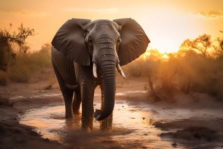 Acryl-Bild 50 x 30 cm: Elefant bei Sonnenuntergang im Chobe-Nationalpark, Botswana, Afrika (202667057)