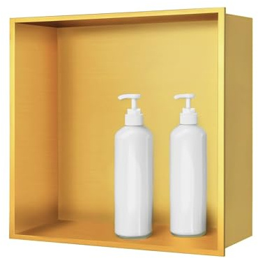 sunrik Wandnische Dusche Edelstahl, Duschnische Lagerung 30x30x10cm, Golden | Nische Ohne Regal, Wandnische Einzelregal Lagerung