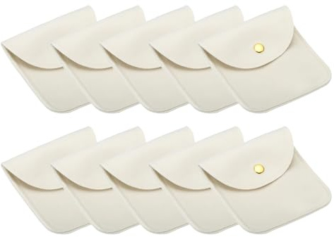 PATIKIL 10x10cm Jewelry Pouches with Snap Button, 10 Pack Velvet Jewelry Pouches Portable Soft Storage for Necklace Bracelet Earring Watch Rings Brooch, Beige