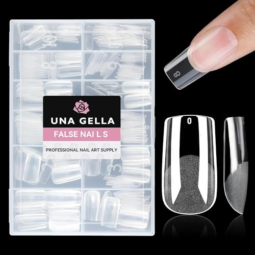 UNA GELLA Capsule Américaine Ongle Carré Moyenne, 312 Pièces 12 Tailles, Pointes Transparentes Demi-Mates Préformées pour Ongles en Gel Full Cover, Extension et Art Ongulaire DIY