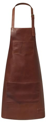 GlobeeCraft Mandil Cocina Hombre de Cuero - Delantal para Barbacoa Marrón. Práctico y con Estilo. Ideal para Regalos como Delantales de Cocina o de Barbacoa