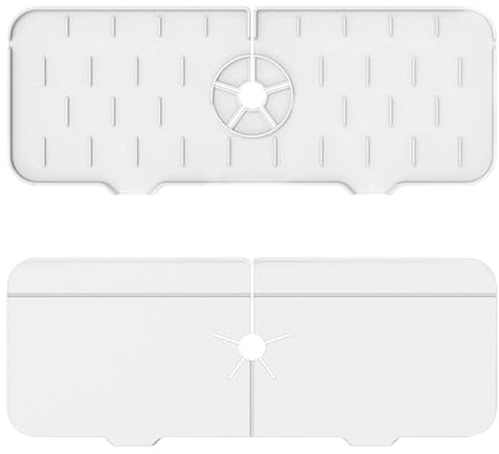 2Pcs Faucet Sink Splash Guard, Silicone Faucet Handle Drip Catcher Tray Drying Mat, Kitchen Guard Silicone Faucet Mat, Sink Mat for Kitchen Bathroom, White