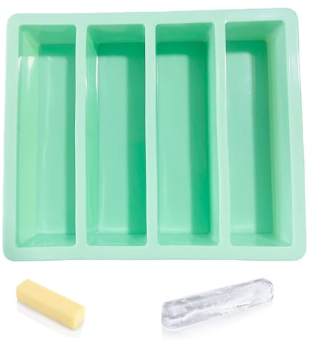 Hezhou Smala rektangulära silikonformar med 4 hål non-stick spannmålsformar isform för kakor, bröd, tårta, spannmålsstänger (blå)