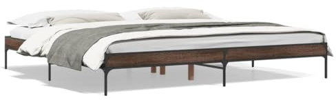 AJJHUUKI Home Items, Bettrahmen, braune Eiche, 180 x 200 cm, Super-Kingsize-Bett, Holz- und Metallkonstruktion, Anzugmöbel