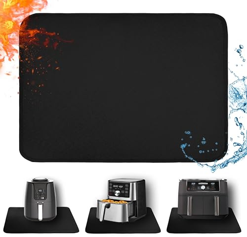 Amerbro Heat Resistant Mat for Air Fryer, 16 x 20in Heat Resistant Mat for Countertop, Fireproof Silicone Countertop Protector Appliance Slider for Air Fryer, Coffee Maker, Toaster, Oven (Black)
