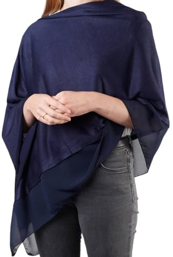 Light Weight Wool Mix Poncho (Navy Blue)
