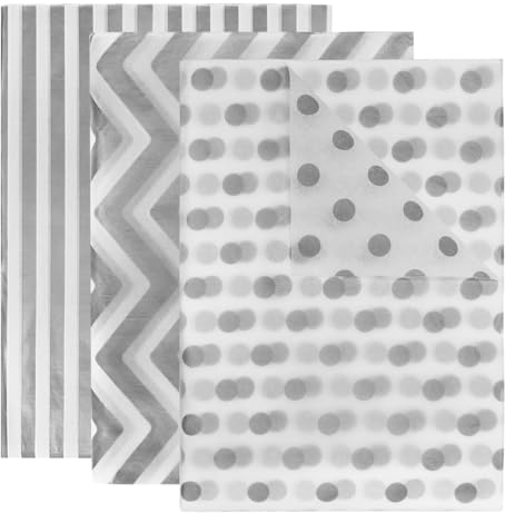 GOIYZTTR 60 Blatt Silber Weiß Seidenpapier Bulk 3 Arten Decorative Metallic Geschenkpapier 50 * 35cm Geschenk Seidenpapier Geeignet für Geschenkverpackungen und DIY-Dekoration