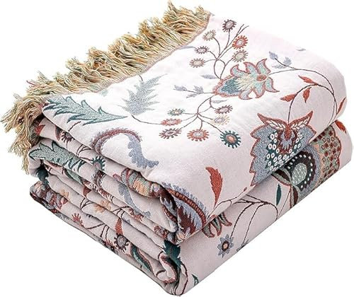 HOORDRY Baumwolle Decke200 x230 cm, Weiche und Atmungsaktive Tagesdecke, Baumwoll Musselin Decke für Ganze Saison