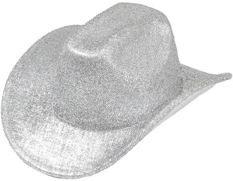 Silver-Space-Cowboyhut – glitzernder holografischer Cowgirl-Hut für Bachlorette-Party, Halloween, Größe M, silber, M