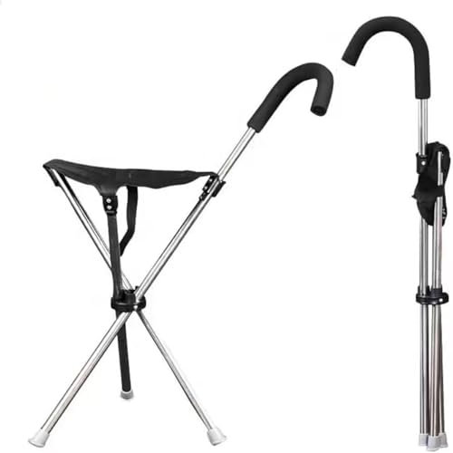 EVERKPI Canne de Marche Pliable avec 3 Pieds, Canne de Marche Triangulaire avec trépied d'aide au siège, Canne de Marche for Hommes, Charge maximale 150 kg, Canne et Tabouret à Double Usage