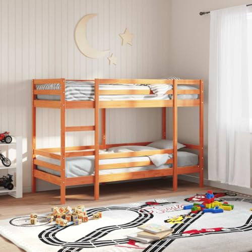 Homgoday Etagenbett Jugendbett Stockbett Hochbett mit Rausfallschutz und Lattenrost Einzelbetten Funktionsbett Kinderbett Wachsbraun 80x200 cm Massivholz Kiefer