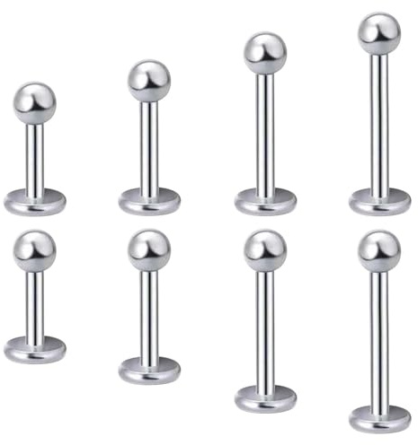 CWPFVQA 4 Paires De Clous À Lèvres en Acier Inoxydable, Clous De Nez Argentés, Clous De Perçage Tragus, Clous De Lèvre Inférieure, Boucles d'oreilles Piercing en Spirale, Clous À Lèvres Unisexes