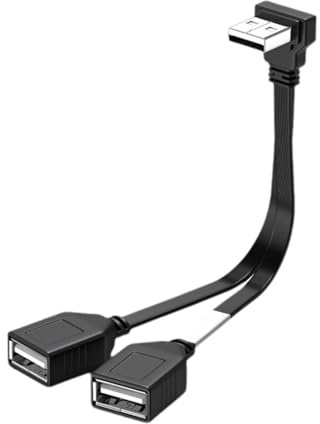 Double USB Splitter Cable 1 Male to 2 Female Power Extension Cord 90 Degree 480Mbps Transfer for Computer and Car