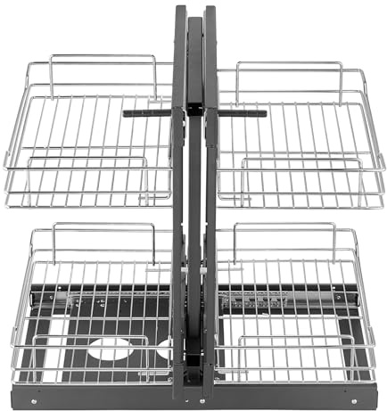 VEVOR Min 38 cm W öppning persienn hörn utdragbar organisatör, 2 nivåer 4 hyllor köksskåp organisatör, krom kolstål förvaringskorg, utskjutbar förvaringsorganisatör, vänster och höger öppen kompatibel
