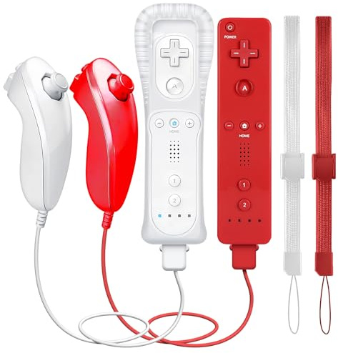 GOUYESHO Nue Ersatz Fernbedienung für Wii/Wii U Controller with Nunchuck mit Motion Plus, Ersatz Fernbedienung für Wii/Wii U Konsole, 2 Pack (Rot und Weiß)