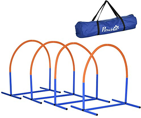 PawHut Kit d'équipement d'agilité pour Chien, kit d'agilité pour Chien, Sac de Transport Inclus, pour Les Chiens Seniors et Les activités de Faible intensité, Bleu et Orange
