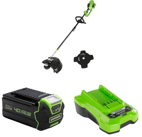 Greenworks Desbrozadora sin cable de 40V con motor sin escobillas, altura ajustable, anchura de corte de 40cm, alimentación a tope con línea de nylon de 2mm o cuchilla de 25cm, batería de 40V 5Ah G40B