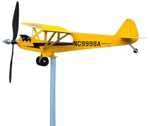 J3 Flugzeugwetterfahne, 2023 New Flugzeug Wind Spinner Wetterfahne Windmühle, Piper J3 Flugzeug – Geschenke für Flugliebhaber, Wetterfahnen-Dekoration aus Metall